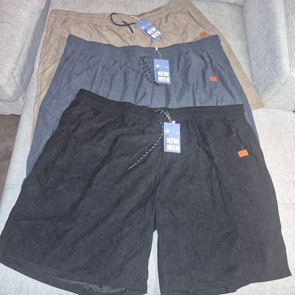 Mens Corduroy Drawstring Shorts 3 Pack Black Navy Khaki Bundle NWT 5X